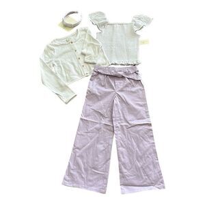 Max Studio Girls Matching Kids Set 4 Pieces Lilac White Size 7/8